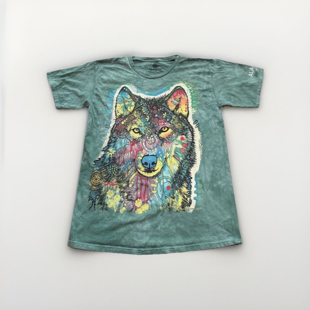 The Mountain Green Multicolor Tie Dye Wolf Print Size L‎